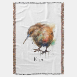 New Zealand Kiwi watercolor customisable Throw Blanket