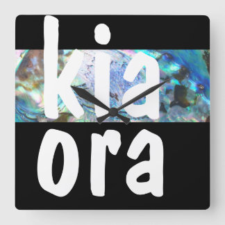 NEW ZEALAND KIWIANA ART PAUA KIA ORA MAORI NZ KIWI SQUARE WALL CLOCK