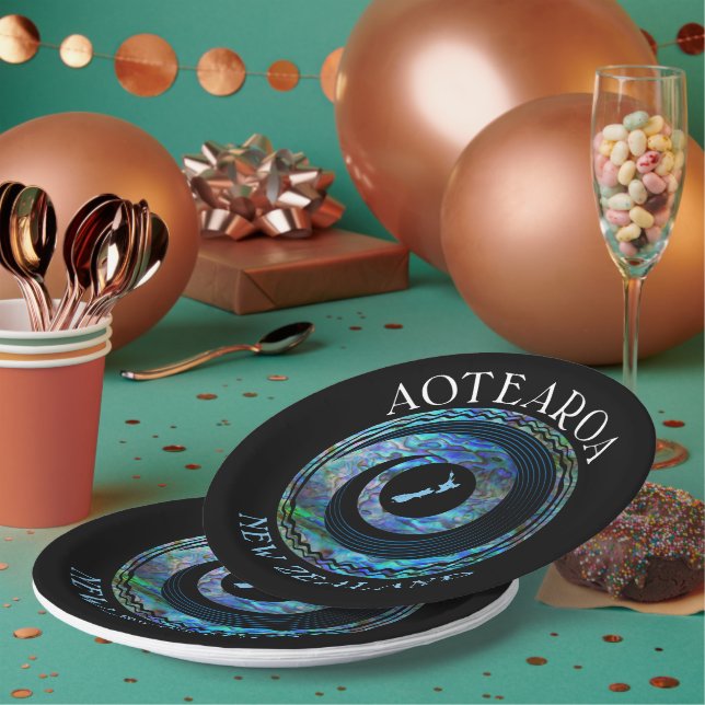 NEW ZEALAND KORU MAP PAUA PAPER PLATE (Multi)