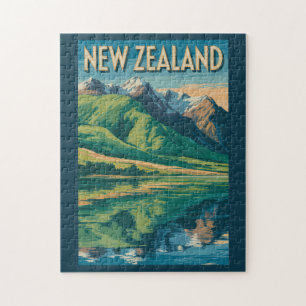 New Zealand Landscape Illustration Travel Art Jigsaw Puzzle