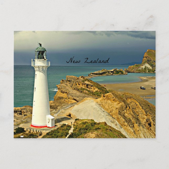 New Zealand Landscape with Lighthouse Postcard (Front)