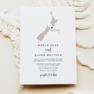 New Zealand Map Destination Travel Wedding Invitation