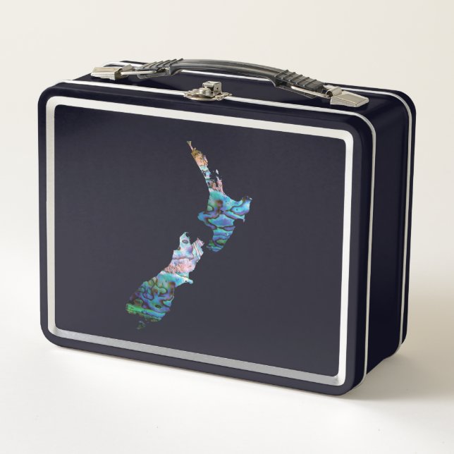 NEW ZEALAND MAP PAUA METAL LUNCH BOX (Front)