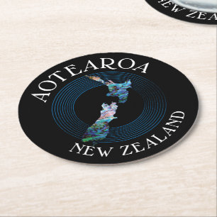 NEW ZEALAND MAP PAUA ROUND PAPER COASTER