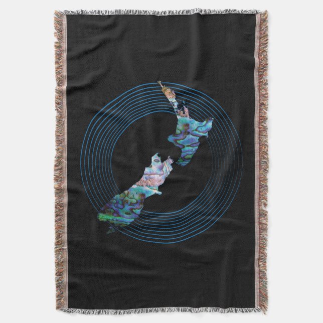 NEW ZEALAND MAP RINGS PAUA THROW BLANKET (Front Vertical)