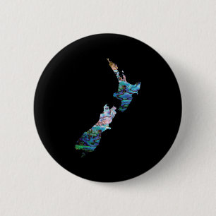 NEW ZEALAND MAP SIMPLE PAUA 6 CM ROUND BADGE