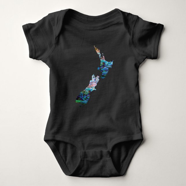 NEW ZEALAND MAP SIMPLE PAUA BABY BODYSUIT (Front)