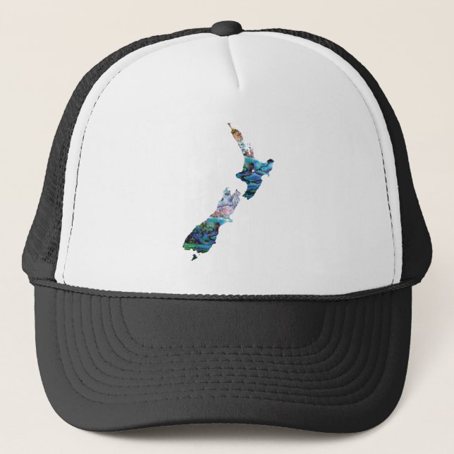NEW ZEALAND MAP SIMPLE PAUA TRUCKER HAT (Front)