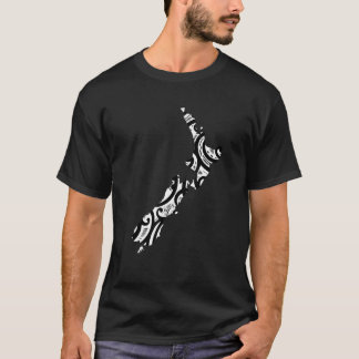 New Zealand Map Tattoo Tribal Maori Pattern Design T-Shirt