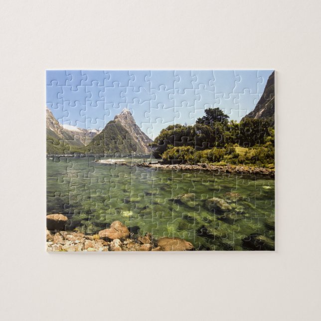 New Zealand, Mitre Peak, & Bowen River entering Jigsaw Puzzle (Horizontal)
