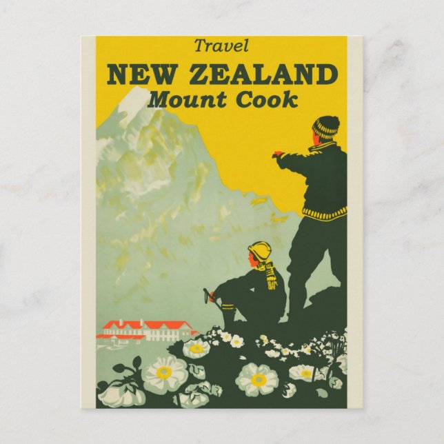 New Zealand Mount Cook Vintage Travel Poster Postcard (Front)