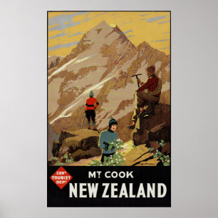 New Zealand Mt. Cook Vintage Poster Restored