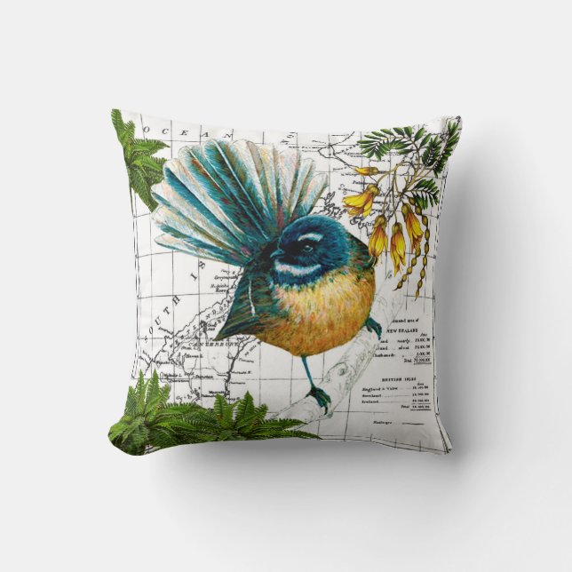 New Zealand Native Fantail Pillow (Front)