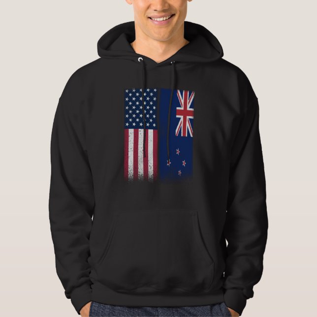 New Zealand New Zealand American Flags Proud USA Hoodie (Front)