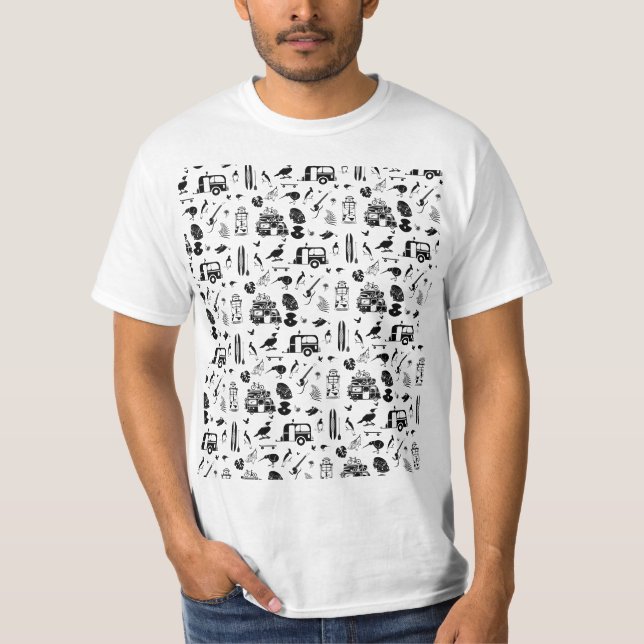 New Zealand Pattern Black and White T-Shirt (Front)