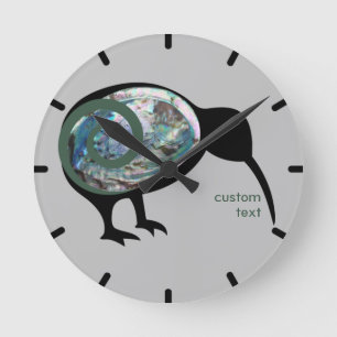 NEW ZEALAND PAUA KIWI BIRD GREEN FERN KORU CUSTOM ROUND CLOCK