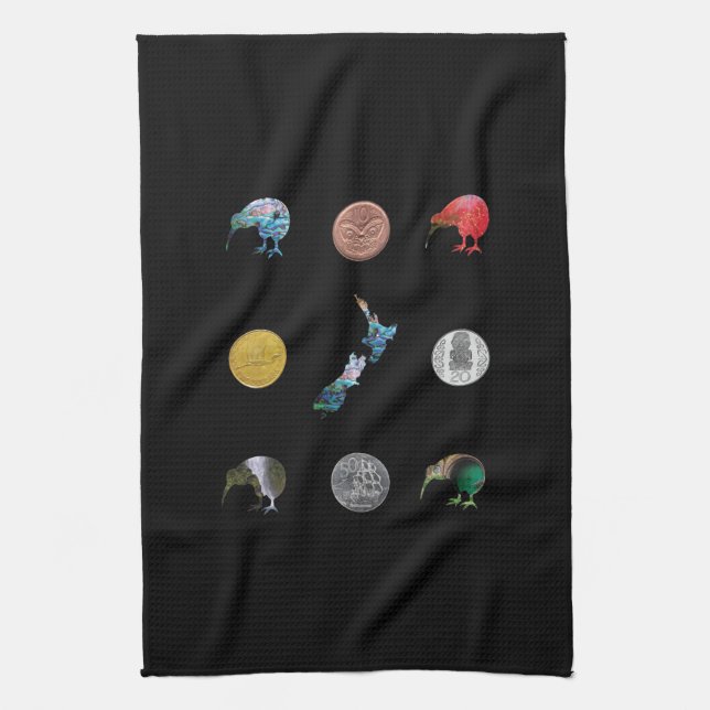 NEW ZEALAND PAUA KIWI MONEY TEA TOWEL (Vertical)