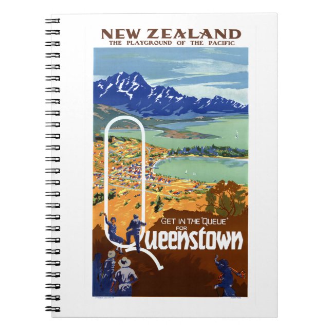 New Zealand Queenstown Vintage Travel Poster Notebook (Front)