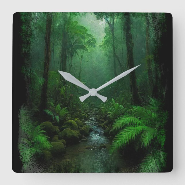 New Zealand Rainforest Square Wall Clock (Front)
