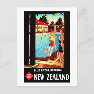 New Zealand Rotorua Vintage Poster Restored Postcard