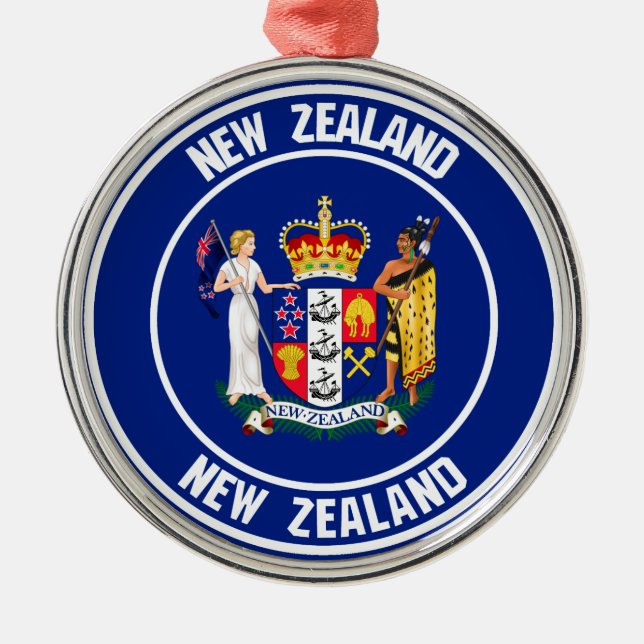 New Zealand Round Emblem Metal Ornament (Front)