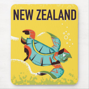 New Zealand Sea turtle vintage travel poster art. Mouse Pad
