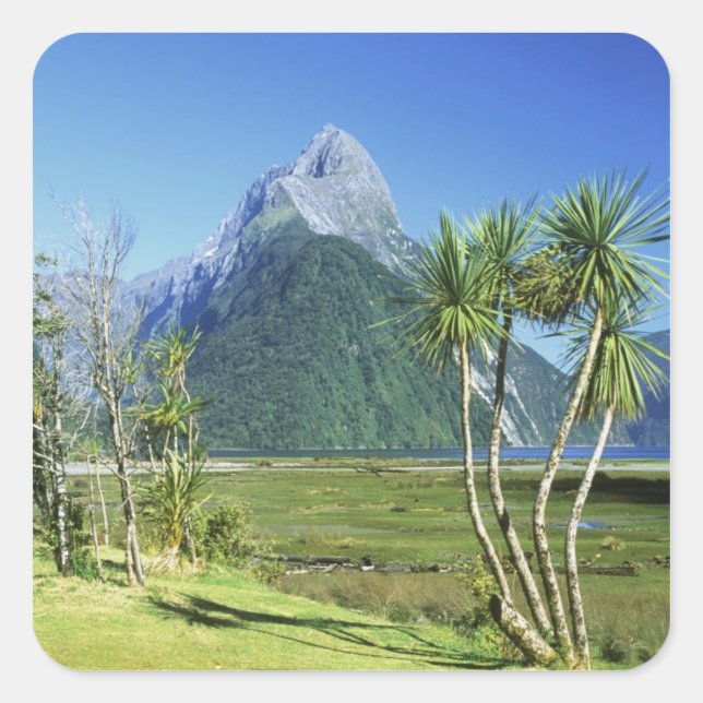 New Zealand, South Island,  Mitre Peak, Square Sticker (Front)