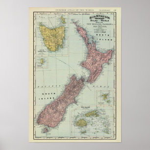 New Zealand, Tasmania, Fiji Poster