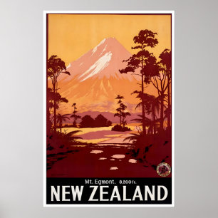 New Zealand Travel Poster Mt Egmont Art New