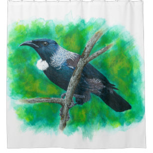 New Zealand Tui - Painting in acrylic Shower Curtain