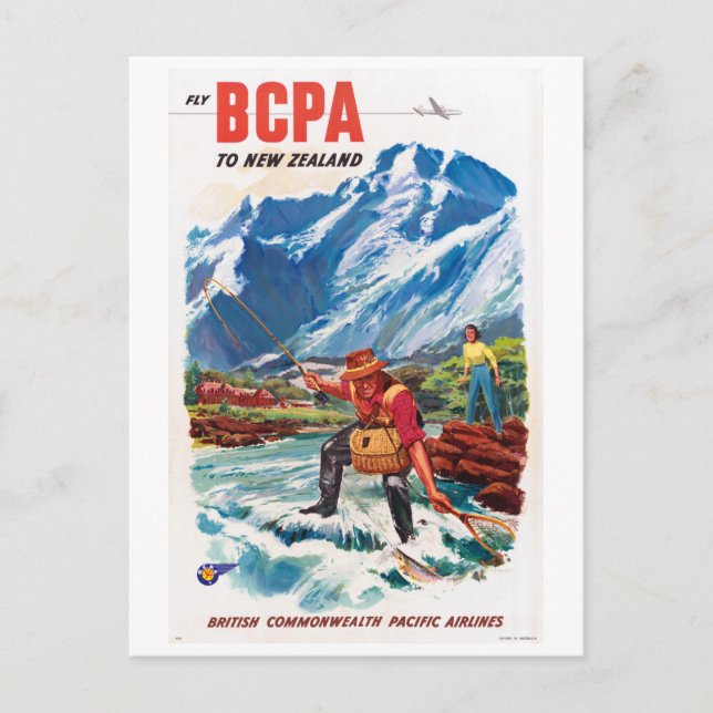 New Zealand Vintage Poster Restored Postcard (Front)