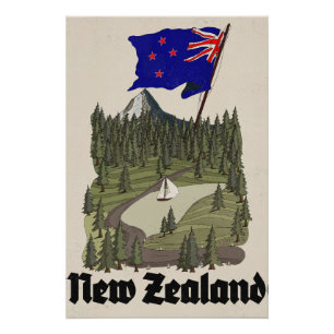 New Zealand vintage travel poster