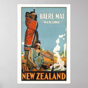 New Zealand Vintage Travel Poster - Framed