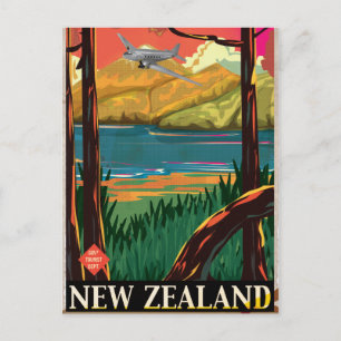New Zealand Vintage Travel Poster Postcard