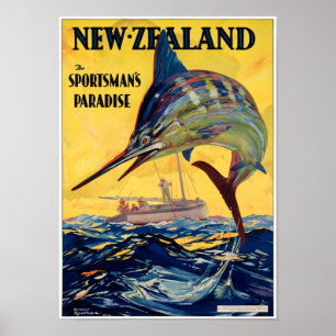 New Zealand Vintage Travel Poster Restored