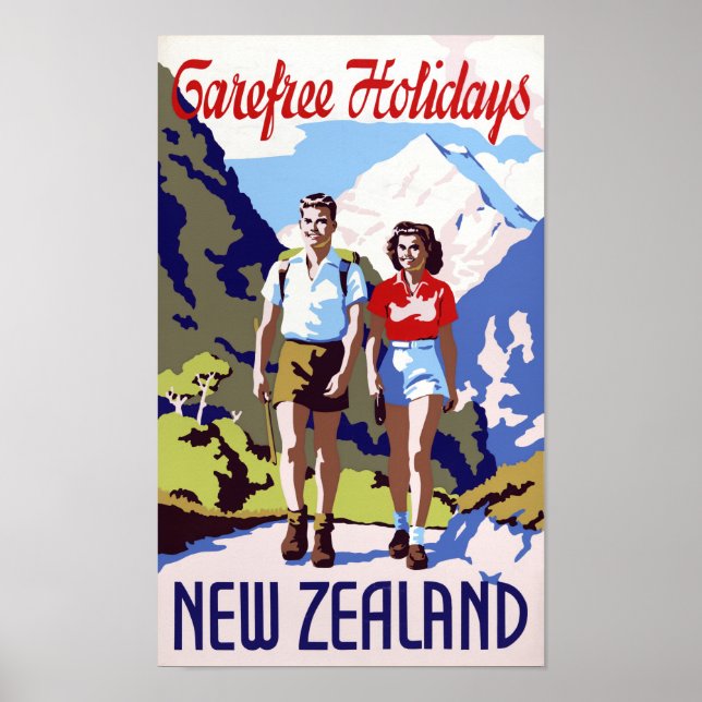 New Zealand Vintage Travel Poster Restored (Front)