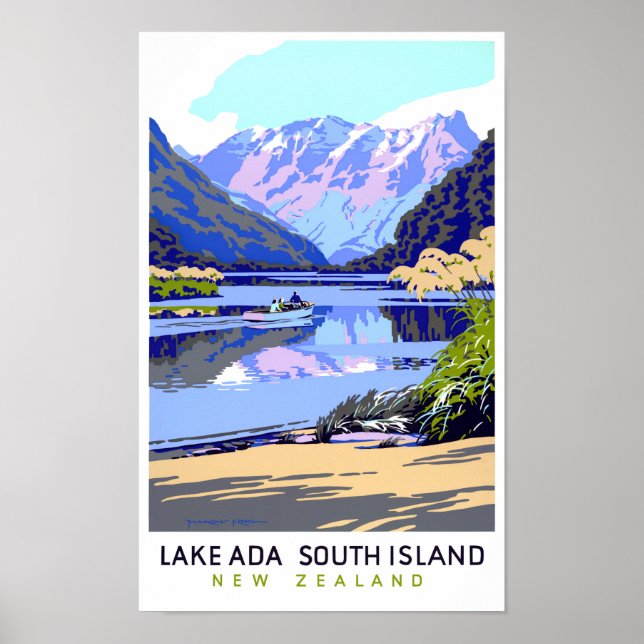 New Zealand Vintage Travel Poster Restored (Front)