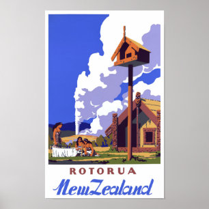 New Zealand Vintage Travel Poster Restored