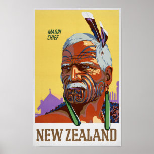 New Zealand Vintage Travel Poster Restored