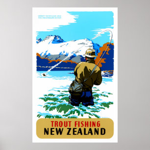 New Zealand Vintage Travel Poster Restored