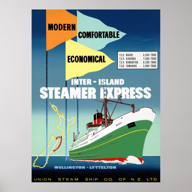 New Zealand Vintage Travel Poster Restored (Front)