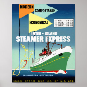 New Zealand Vintage Travel Poster Restored