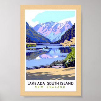 New Zealand Vintage Travel Poster Restored