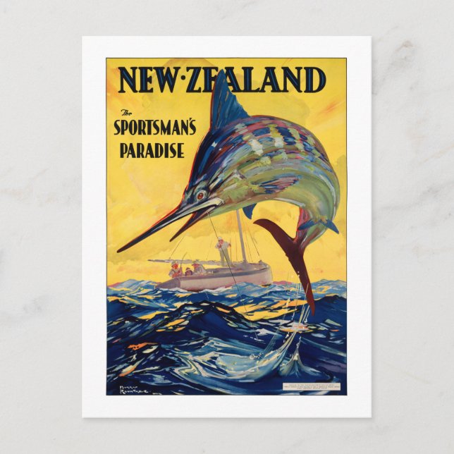 New Zealand Vintage Travel Poster Restored Postcard (Front)