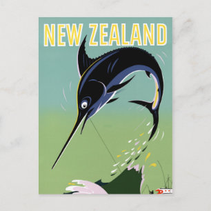 New Zealand Vintage Travel Poster Restored Postcard