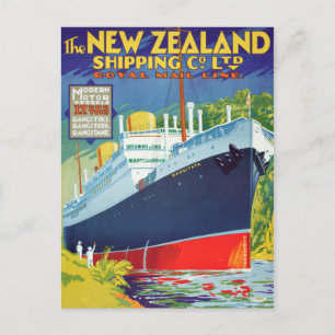 New Zealand Vintage Travel Poster Restored Postcard