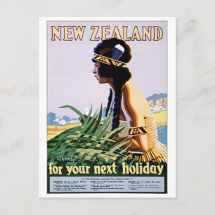New Zealand Vintage Travel Poster Restored Postcard