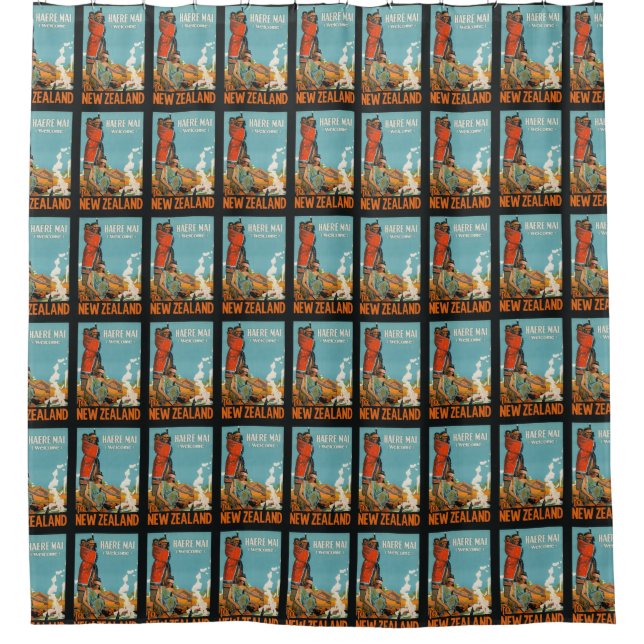 New Zealand vintage travel poster shower curtain (Front)