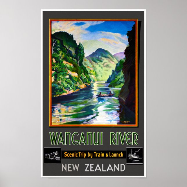 New Zealand Wanganui River Restored Vintage Poster (Front)