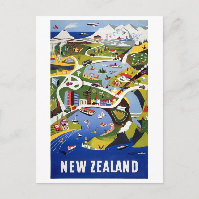 New Zealand Wellington Vintage Travel Poster Postcard (Front)